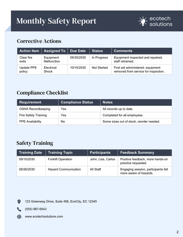 Monthly Safety Report Template - Página 2