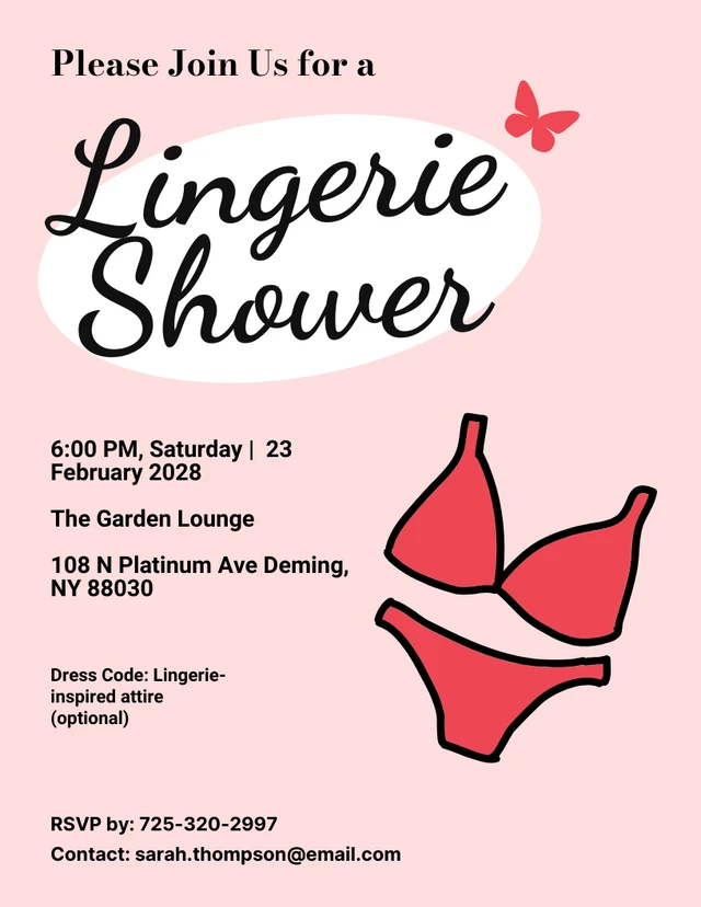 Pink Minimalist Lingerie Shower Invitation Template