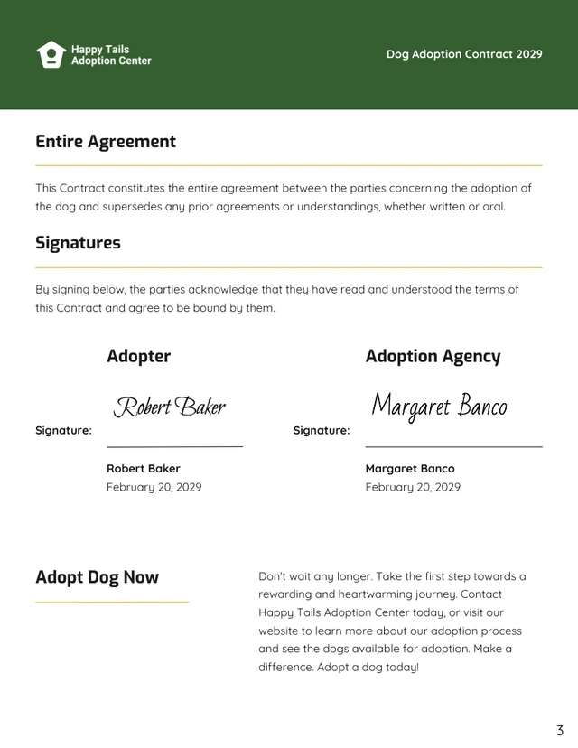 Dog Adoption Contract Template - Page 3