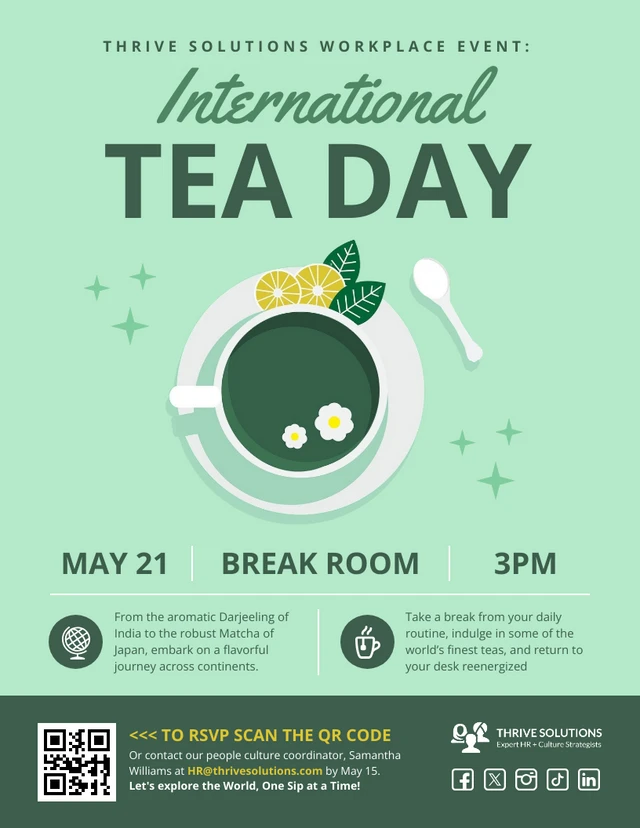 Plantilla de póster festivo del día internacional de degustación de té en el lugar de trabajo