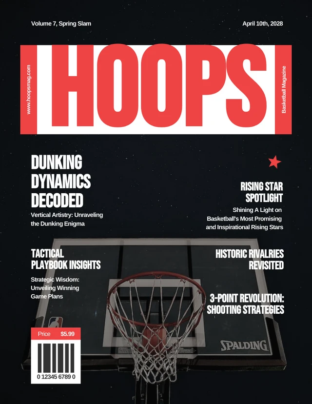 Dunkelrot-weiße Sportmagazin-Cover-Vorlage