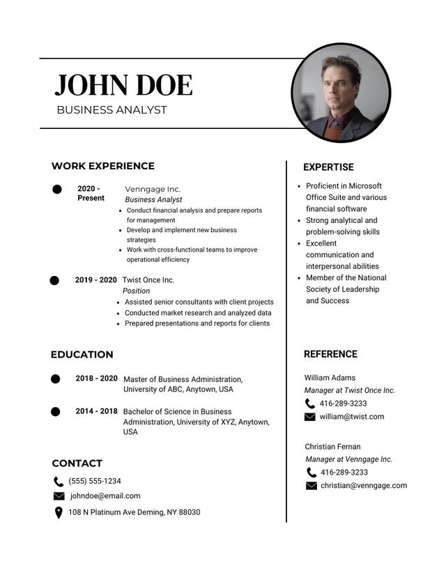 White And Black Clean Professional Business Resume Template