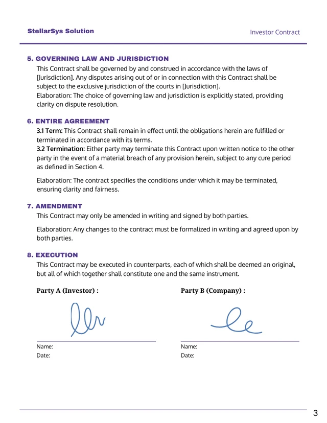 Purple and White Minimalist Investor Contract - Page 3