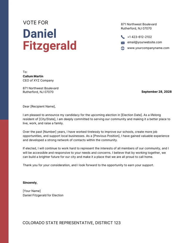 Blue And Red Minimalist Election Campaign Letterhead
