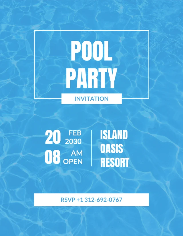Pool Party Invitation Simple Blue Water Template