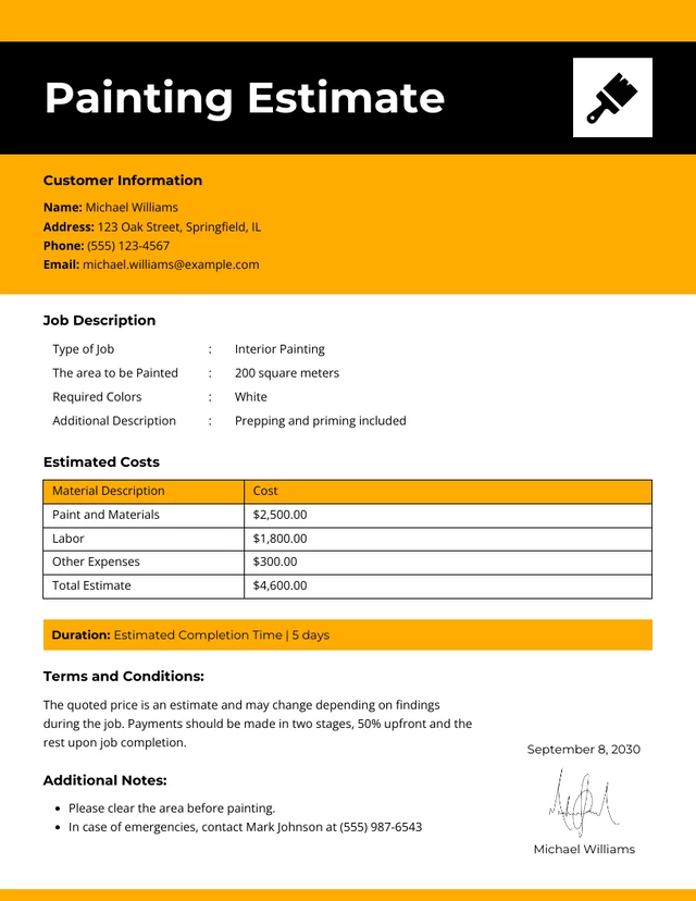 Modern White Black and Yellow Painting Estimate Template