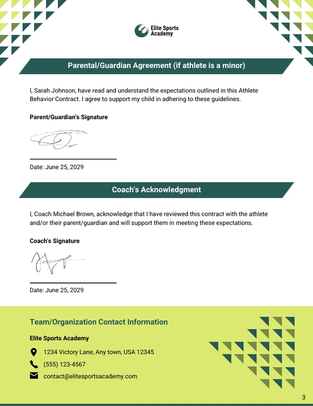 Athlete Behavior Contract Template - Page 3