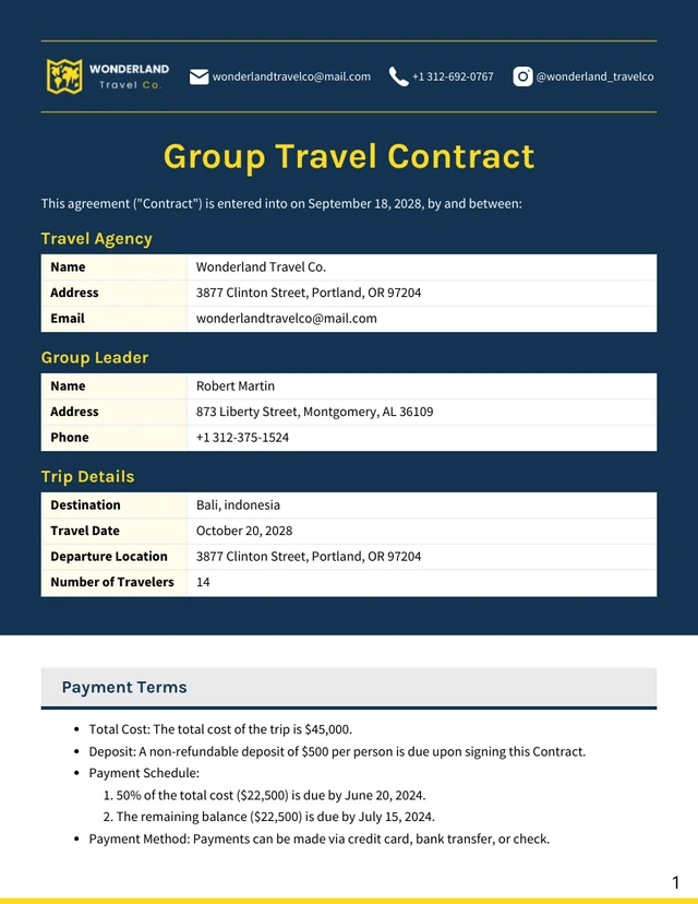 Group Travel Contract Template - صفحة 1