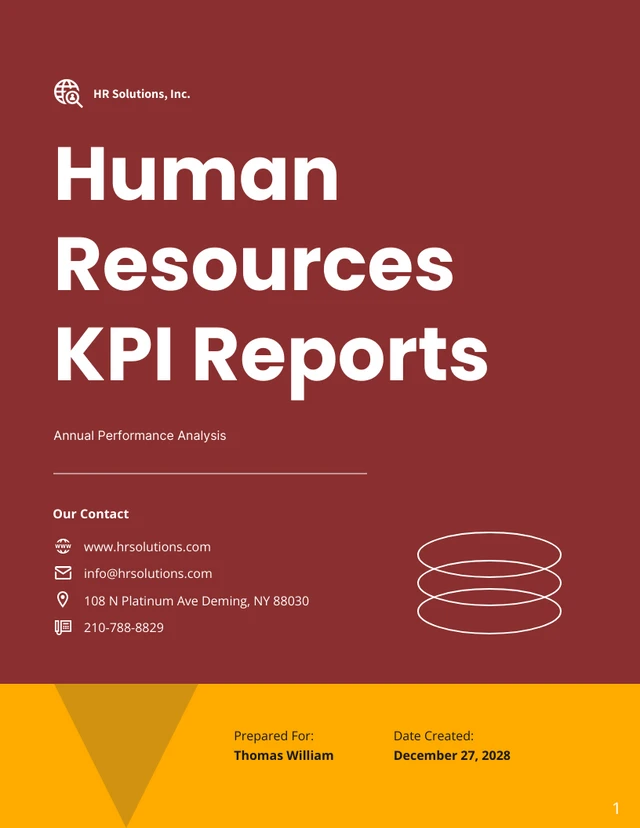 Maroon and Yellow Simple Modern Human Resources KPI Reports - Page 1