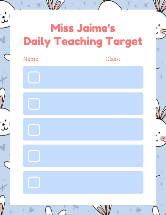 Baby Blue Cute Illustration Daily Teaching Target Schedule Template
