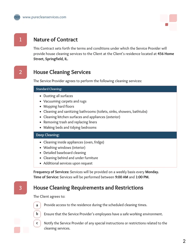 House Cleaning Contract Template - Pagina 2