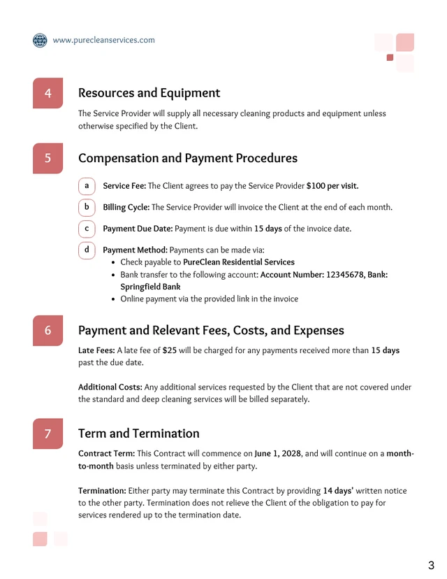 House Cleaning Contract Template - Page 3