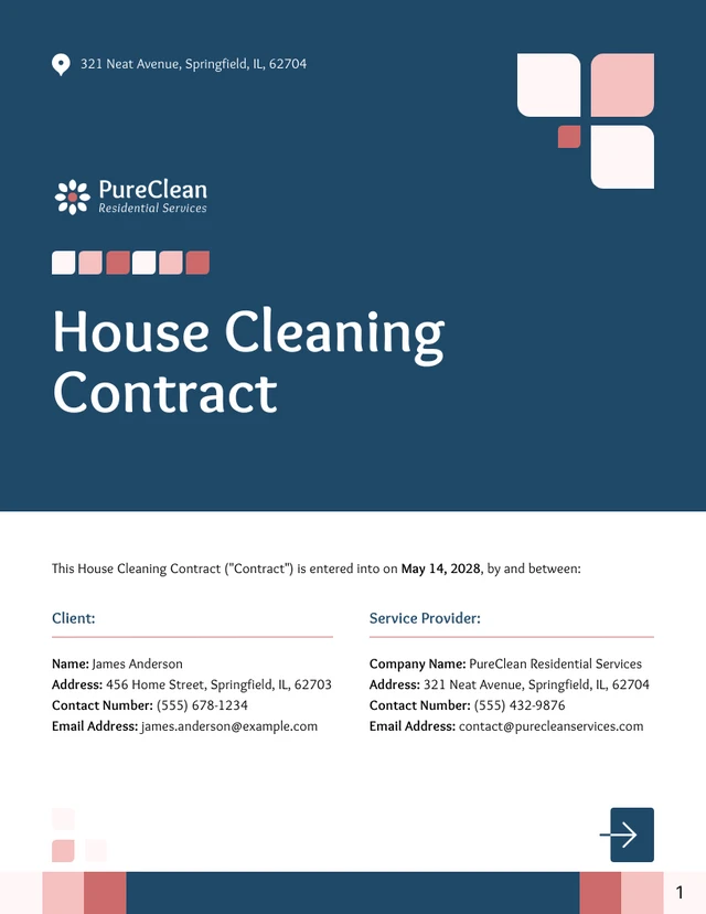 House Cleaning Contract Template - page 1