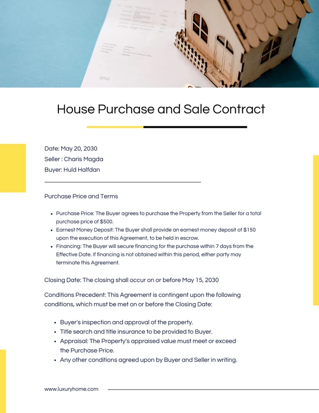 Yellow and White Purchase and Sale Agreement Contracts - Page 1