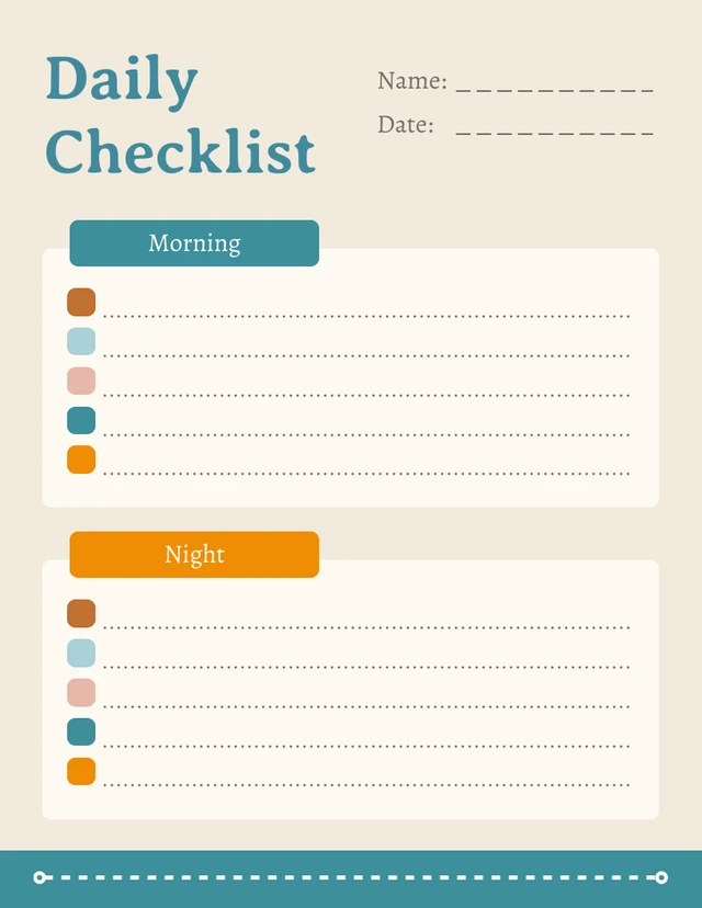 Beige Simple Pastel Daily Checklist Template