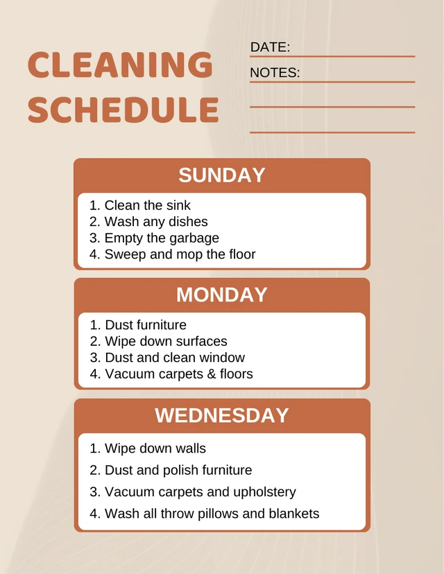 Light Brown Simple Cleaning Schedule Template