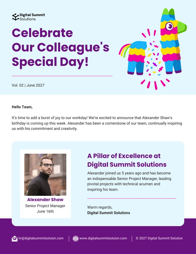 Modelo de boletim informativo por e-mail especial para comemoração de aniversário