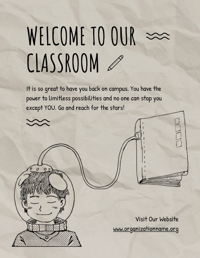 Beige Classic Texture Illustration Classroom Welcome Poster Template