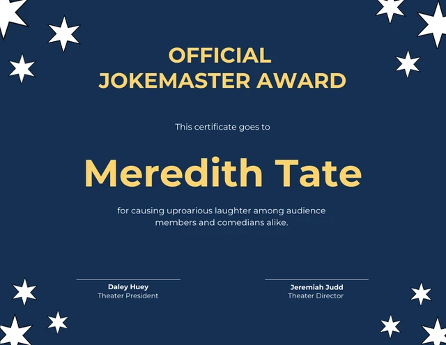 Navy Minimalist Funny Certificate Template