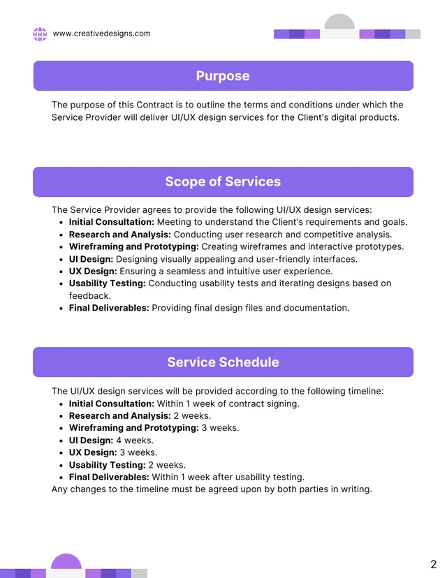 UI UX Design Contract Template - page 2