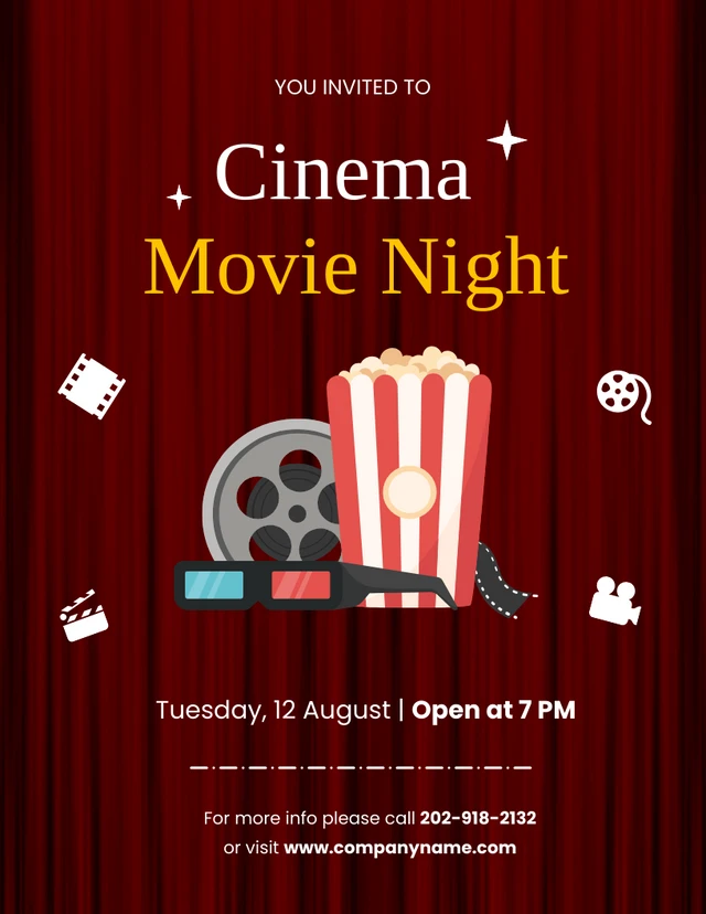 Minimalist Cinema Movie Night Invitation Template