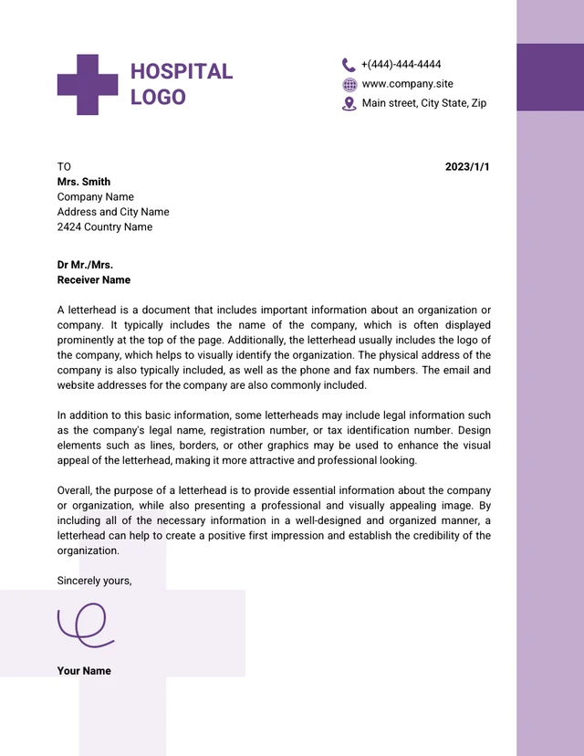 Light Purple Modern Hospital Letterhead Template