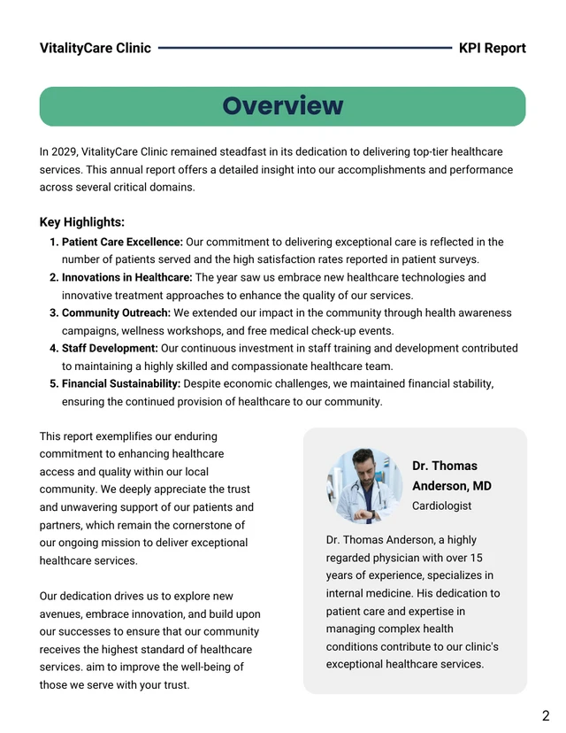 Modern Green and Navy Blue Healthcare KPI Report - Page 2