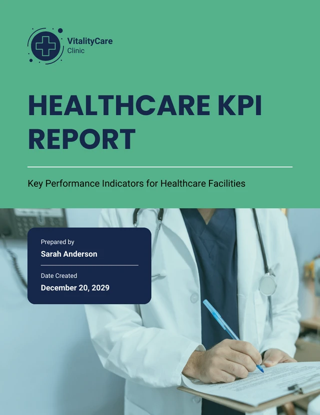 Modern Green and Navy Blue Healthcare KPI Report - Page 1