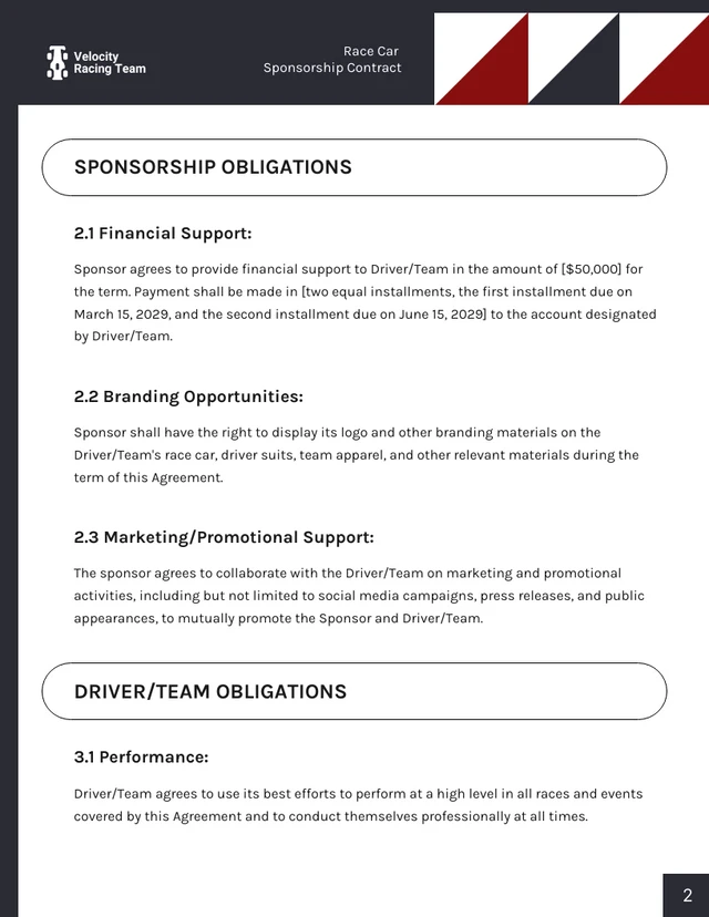 Race Car Sponsorship Contract Template - Pagina 2