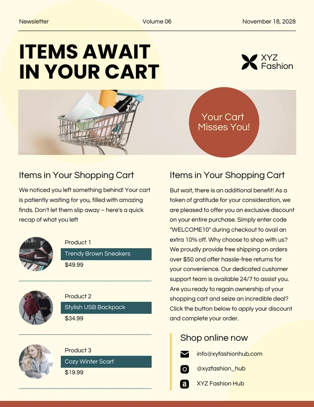 Abandoned Cart Recovery Newsletter Template