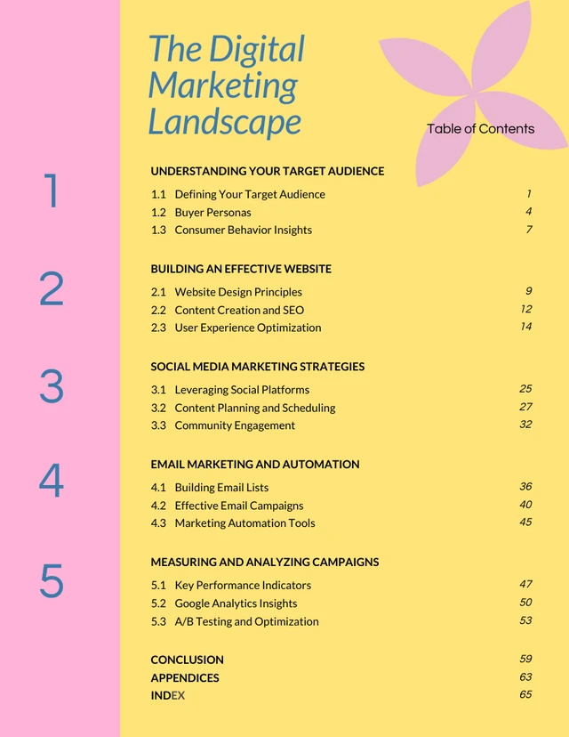 Modèle de table des matières de rapport amusant rose jaune doux