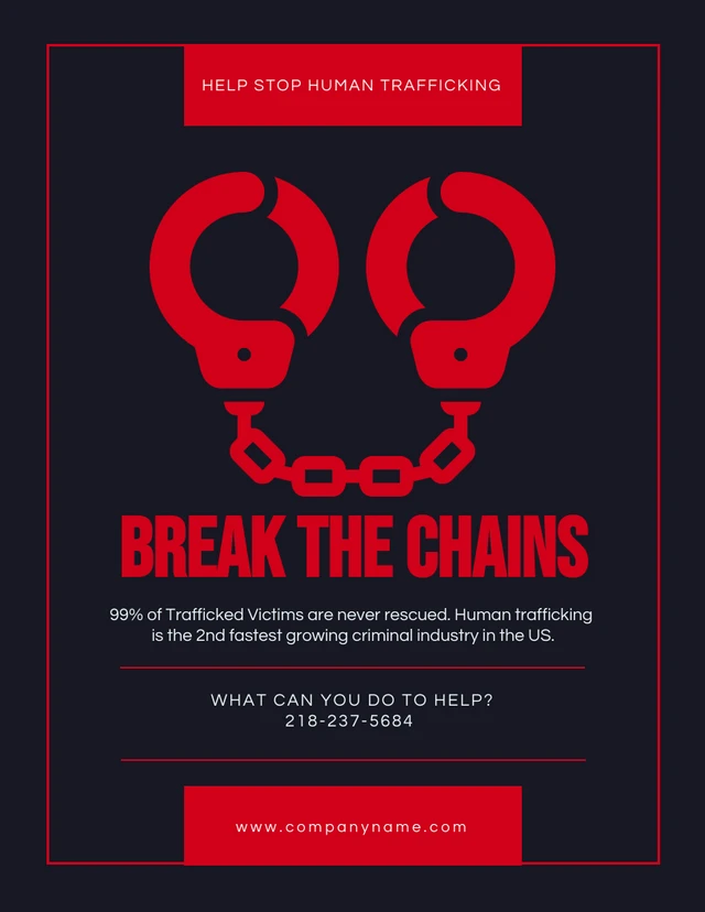 Modèle d'Affiche minimaliste noir et rouge sur la traite des êtres humains