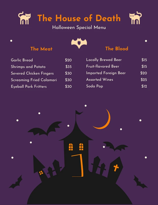 Modèle de menu Halloween illustration minimaliste violet foncé