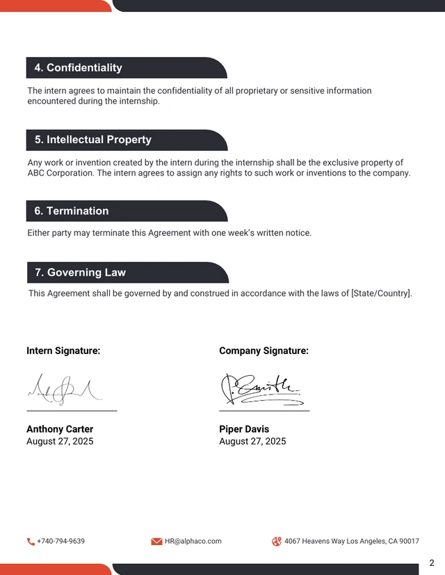 Internship Agreement Contract - page 2