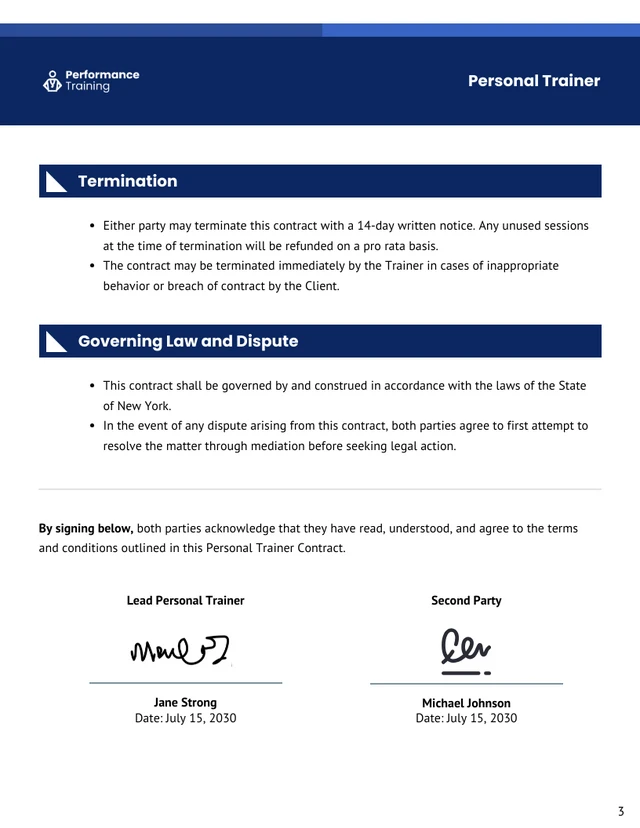 Personal Trainer Contract Template - Seite 3