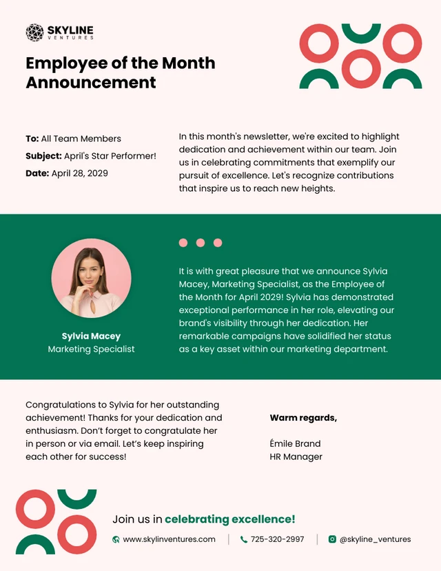 Employee of the Month Announcement Email Newsletter Template