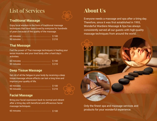 Brown And Yellow Modern Floral Aesthetic Beauty Spa Brochure - Page 2