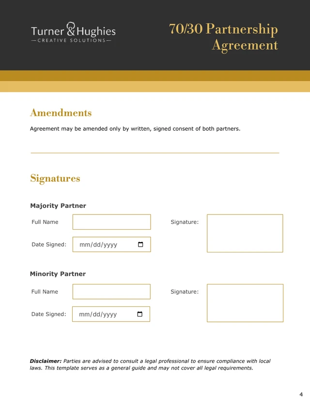 70/30 Partnership Agreement Template - page 4