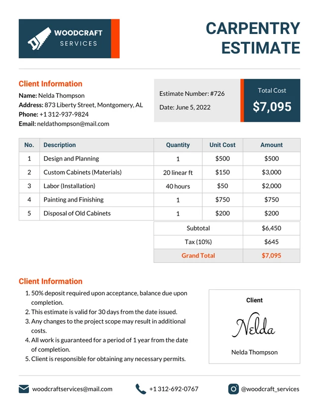 Carpentry Estimate Template