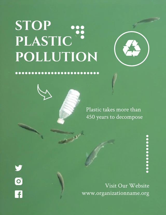 Grüne klassische Plakatvorlage zum Stoppen der Plastikverschmutzung und zum Recycling