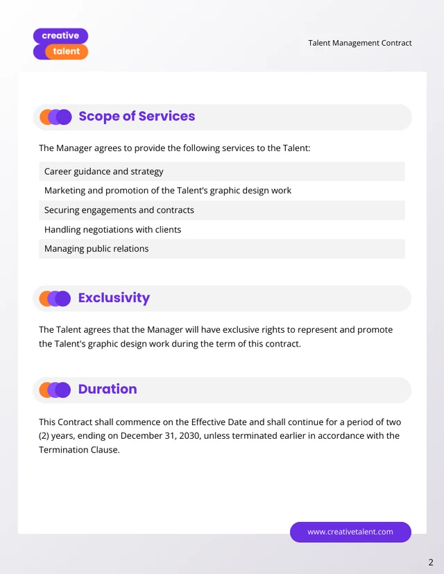 Talent Management Contract Template - Pagina 2