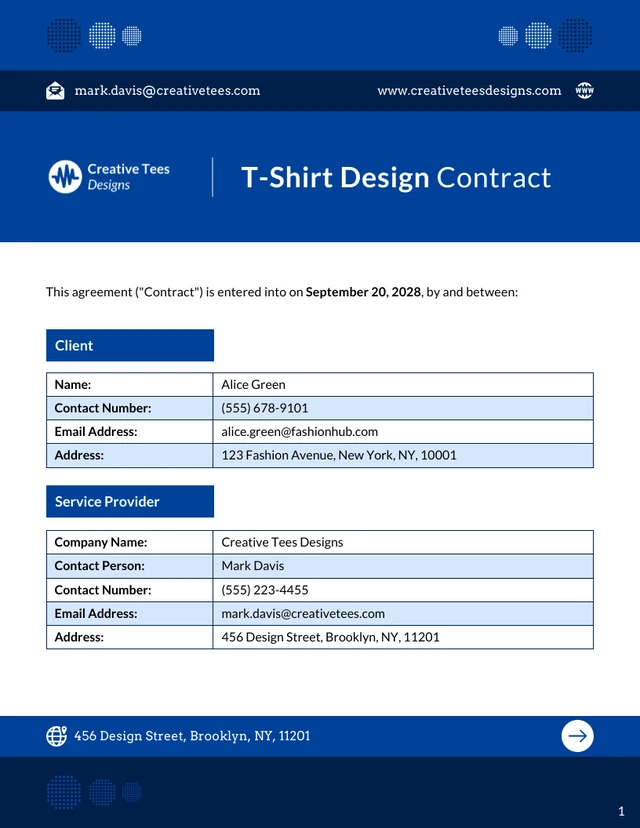 T-Shirt Design Contract Template - Pagina 1