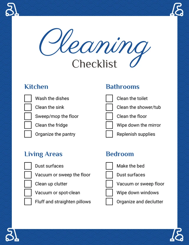Navy And White Simple Pattern Cleaning Checklist Template