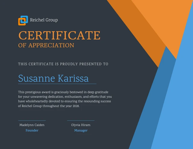 Blue and Orange Geometric Appreciation Certificate Template