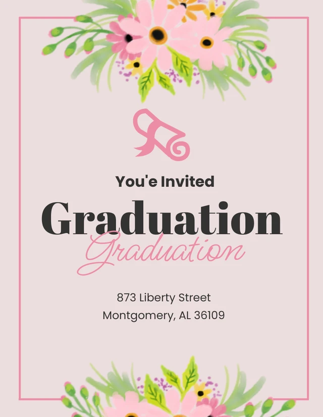 Modèle d'invitation à la remise des diplômes avec fleurs roses
