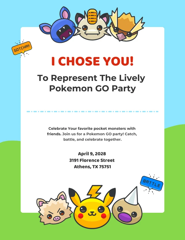 Pokemon Game Invitation Emoji Party Template