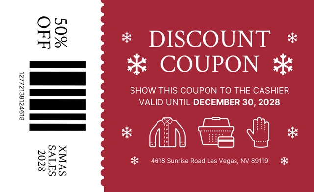White And Maroon Modern Classic Illustration Christmas Coupons Template