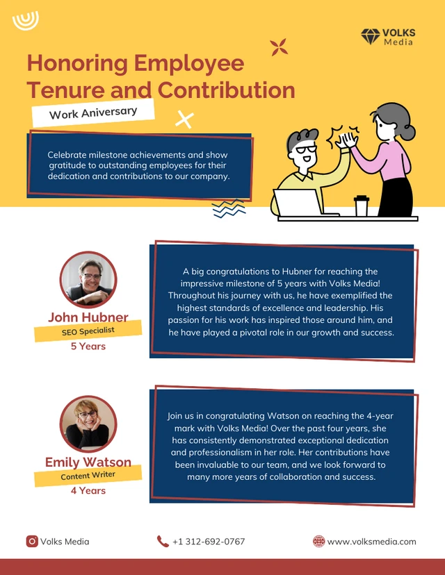 Honoring Employee Tenure and Contribution Work Anniversary Email Newsletter Template