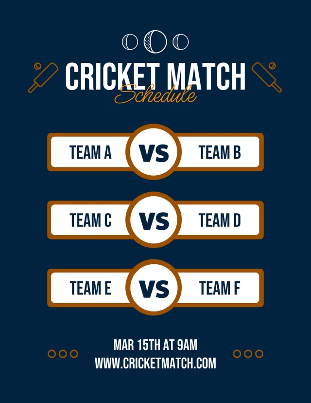 Blue Simple Illustration Cricket Match Schedule Template