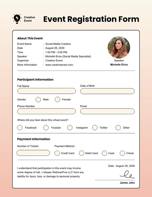 Simple Cream Event Registration Forms Template